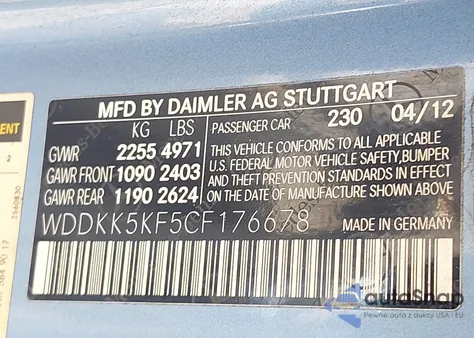 2012 Mercedes-Benz E 350 from USA, damaged, VIN WDDKK5KF5CF176678
